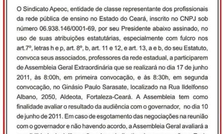 Edital de convocação de Assembleia Geral Extraordinária para deliberar sobre a Campanha Salarial 2011