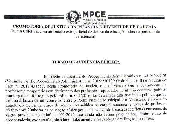 Caucaia: Acordo garante convocação de 206 professores do cadastro de reserva