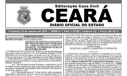 Governo do Ceará decreta Ponto Facultativo na próxima segunda-feira (29)