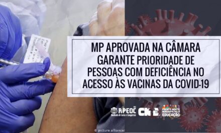 MP APROVADA NA CÂMARA GARANTE PRIORIDADE DE PESSOAS COM DEFICIÊNCIA NO ACESSO ÀS VACINAS DA COVID-19