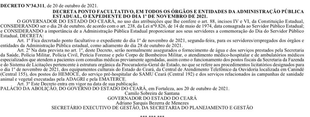 O FERIADO DO(A) SERVIDOR(A) FOI TRANSFERIDO PARA 1 DE NOVEMBRO