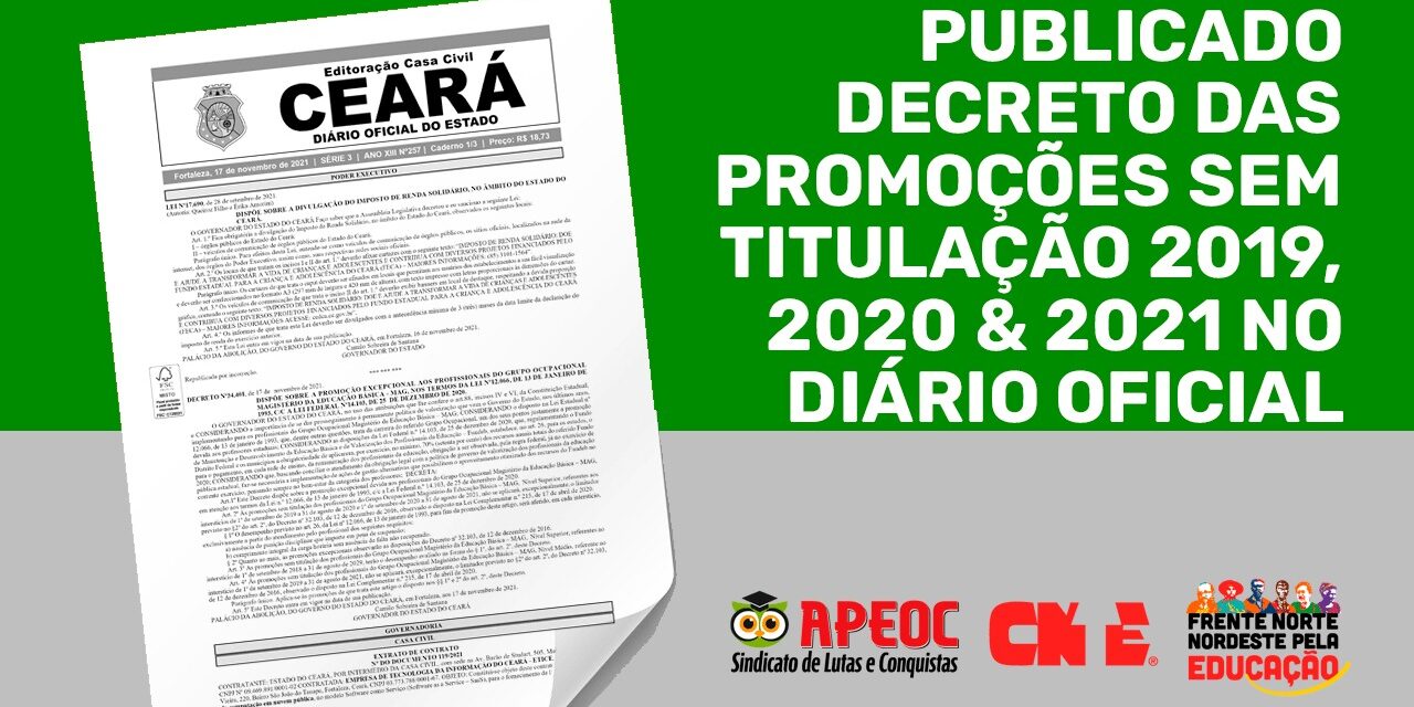 PUBLICADO DECRETO DAS PROMOÇÕES SEM TITULAÇÃO 2019, 2020 & 2021 NO DIÁRIO OFICIAL