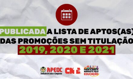 PUBLICADA A LISTA DE APTOS(AS) DAS PROMOÇÕES SEM TITULAÇÃO 2019, 2020 E 2021