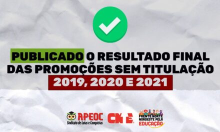PUBLICADO O RESULTADO FINAL DAS PROMOÇÕES SEM TITULAÇÃO 2019, 2020 E 2021