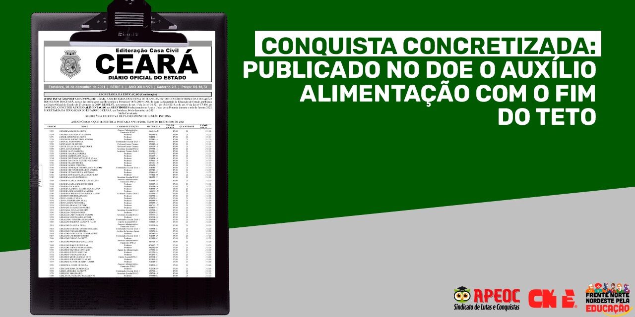 CONQUISTA CONCRETIZADA: PUBLICADO NO DOE O AUXÍLIO ALIMENTAÇÃO COM O FIM DO TETO