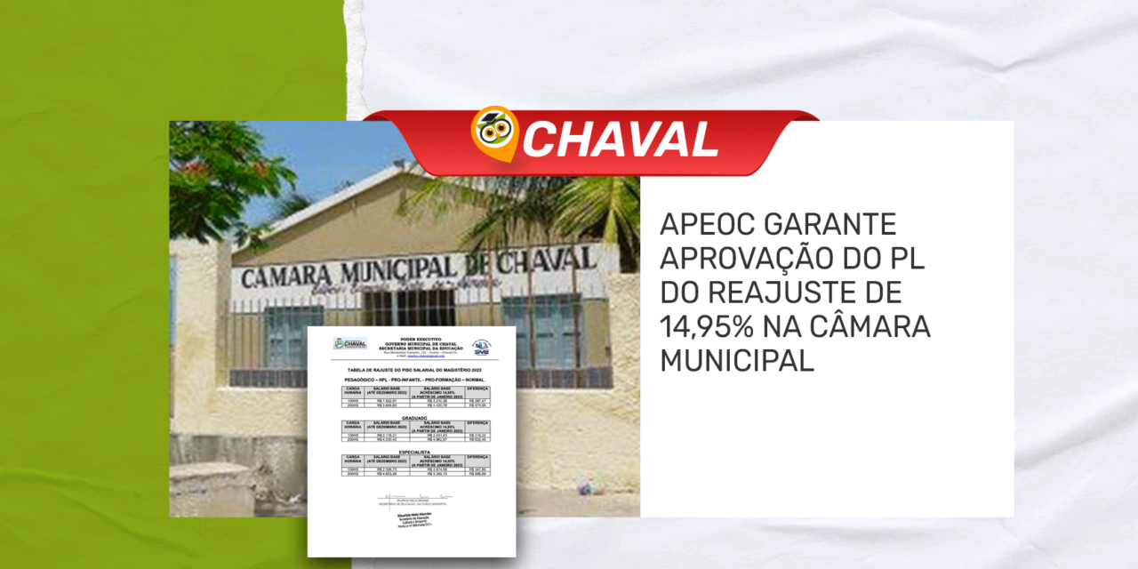 CHAVAL: APEOC GARANTE APROVAÇÃO DO PL DO REAJUSTE DE 14,95% NA CÂMARA MUNICIPAL