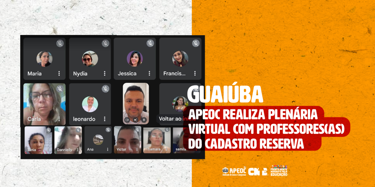 GUAIÚBA: APEOC REALIZA PLENÁRIA VIRTUAL COM PROFESSORES(AS) DO CADASTRO RESERVA