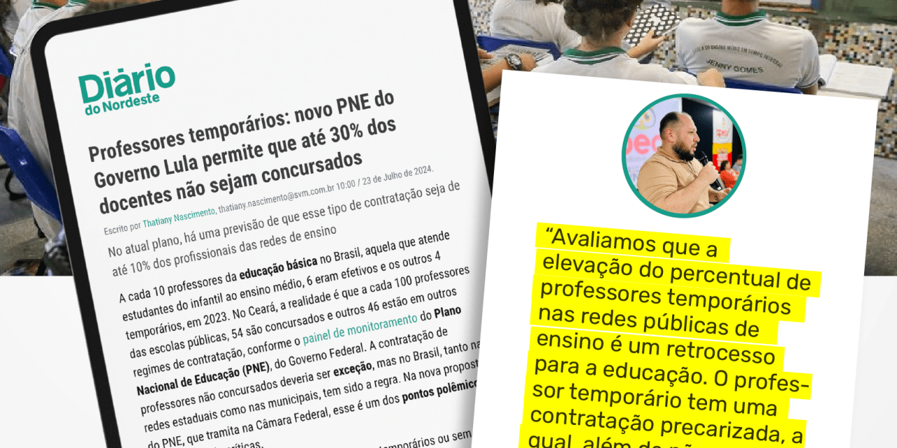 APEOC NA MÍDIA• DN• PROFESSORES TEMPORÁRIOS: NOVO PNE DO GOVERNO LULA PERMITE QUE ATÉ 30% DOS DOCENTES NÃO SEJAM CONCURSADOS <br><h3>No atual plano, há uma previsão de que esse tipo de contratação seja de até 10% dos profissionais das redes de ensino</h3> 