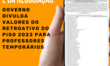 RESULTADO DA LUTA E DA NEGOCIAÇÃO: GOVERNO DIVULGA VALORES DO RETROATIVO DO PISO 2023 PARA PROFESSORES TEMPORÁRIOS