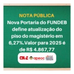 CNTE/APEOC/FRENTE NNE: NOVA PORTARIA DO FUNDEB DEFINE ATUALIZAÇÃO DO PISO DO MAGISTÉRIO EM 6,27%