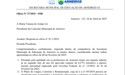 Arneiroz: APEOC conquista efetivação de pontos importantes da pauta salarial de 2025